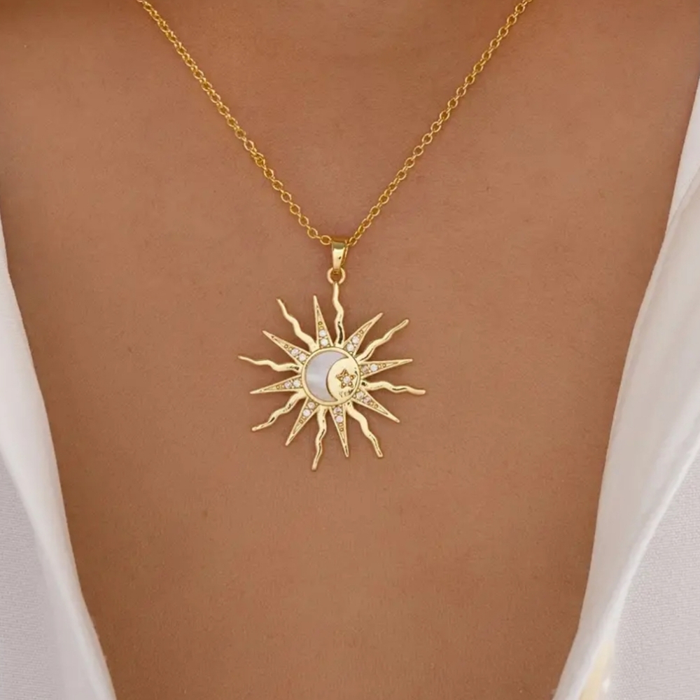 NEW Golden Handmade Whimsigoth Celestial Chain Necklace w/ Sun Moon & Star